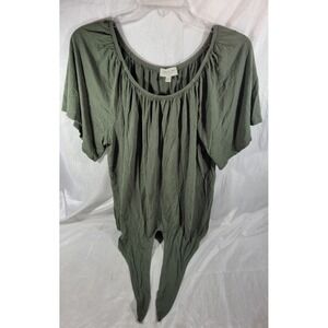 Kim & Cami Women's Flutter Sleeve Tie Front Rayon Blend Top - Olive Green - M